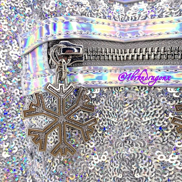 NWT SILVER SEQUIN HOLGRAPHIC METALLIC RAINBOW LIMITED DISNEY LOUNGEFLY BACKPACK - Picture 8 of 16